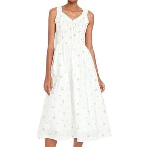 Old Navy Waist-Defined Smocked Fit & Flare Midi Dress Floral Milkmaid Cottage XL